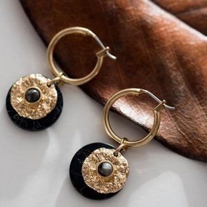 Minimalist Hoop Earrings Howlite Stone Gold Black Mini Trendy